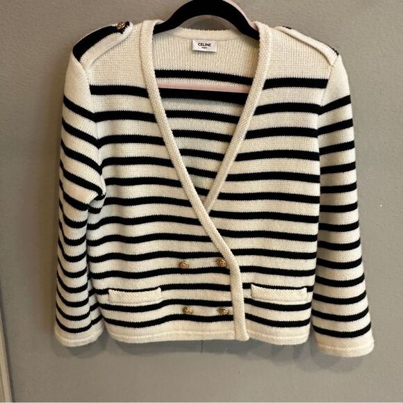 Celine Black and White Striped Women's Sweater - Picture 1 of 12